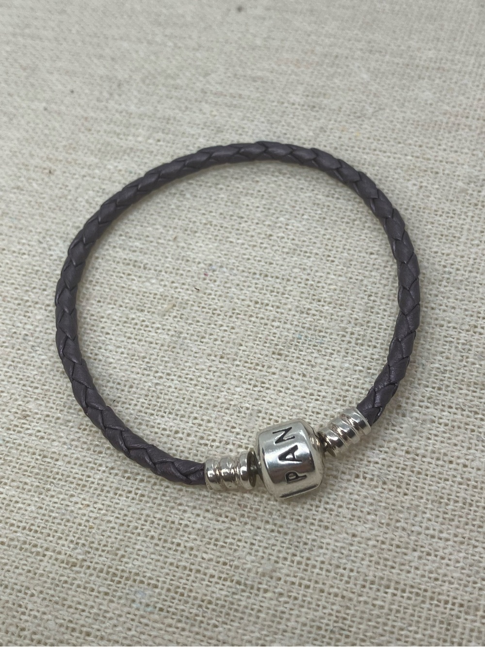 Pandora 925 Sterling Silver & Braided Purple Leather Charm Bracelet | 7.8” L